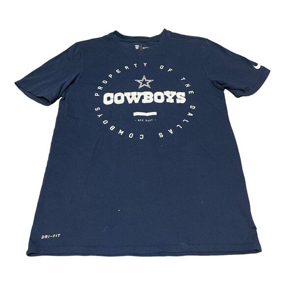 Property Of Dallas Cowboys NFL Nike DRI Fit Tshirt Size Small Navy Blue READ - Picture 1 of 9